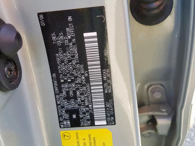 JTJHW31U662006660 - 2006 LEXUS RX 400 SILVER photo 10