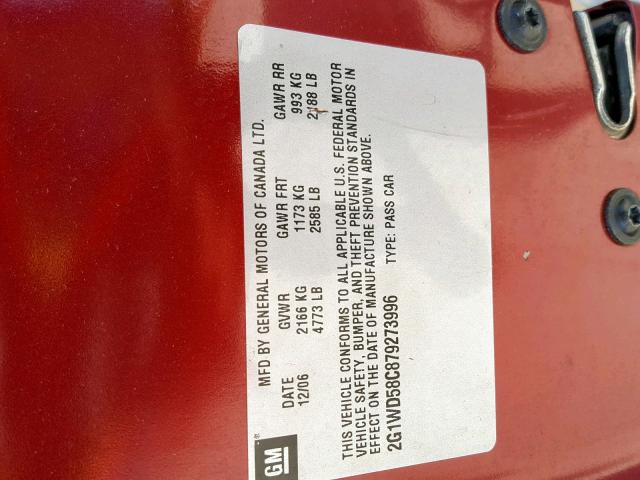 2G1WD58C879273996 - 2007 CHEVROLET IMPALA SUP 勃艮第红 照片 10