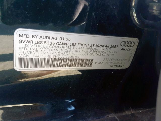 WAUEL74F95N091412 - 2005 AUDI A6 S-LINE GREEN photo 10