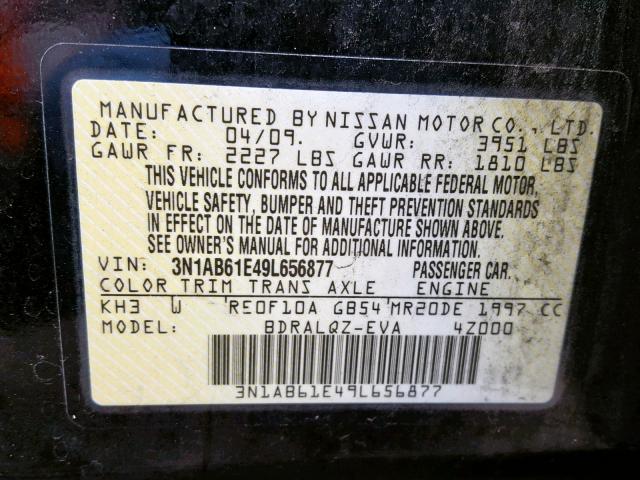 3N1AB61E49L656877 - 2009 NISSAN SENTRA 2.0 BLACK photo 10