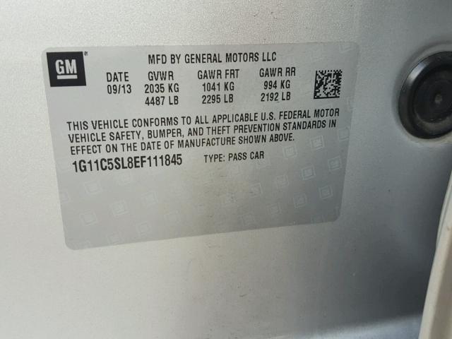 1G11C5SL8EF111845 - 2014 CHEVROLET MALIBU 1LT SILVER photo 10