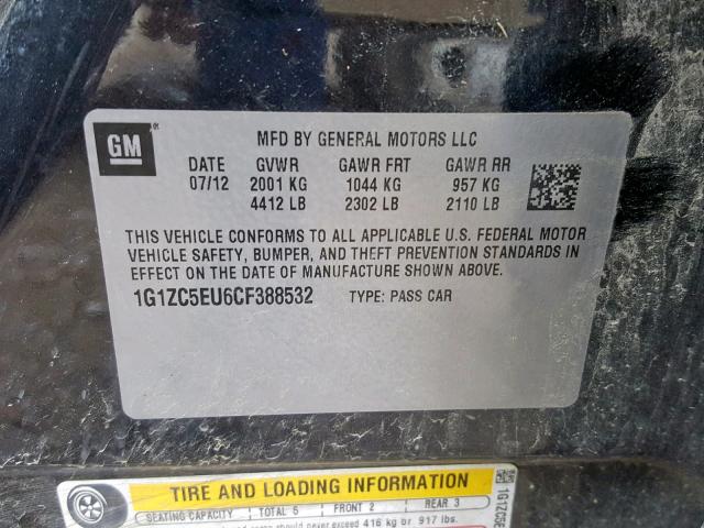 1G1ZC5EU6CF388532 - 2012 CHEVROLET MALIBU 1LT 灰色 照片 10