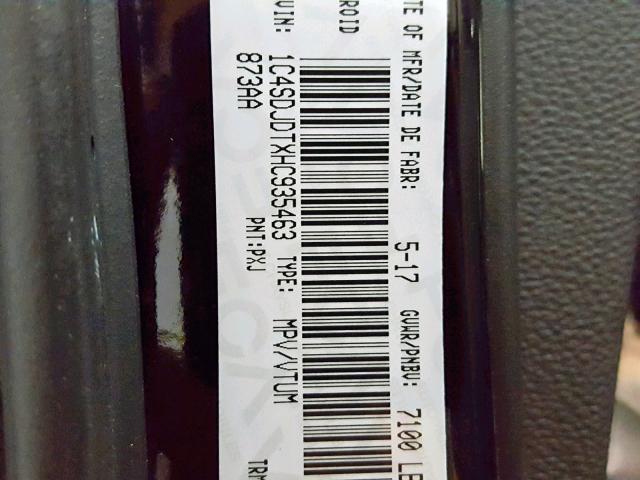 1C4SDJDTXHC935463 - 2017 DODGE DURANGO GT BLACK photo 10