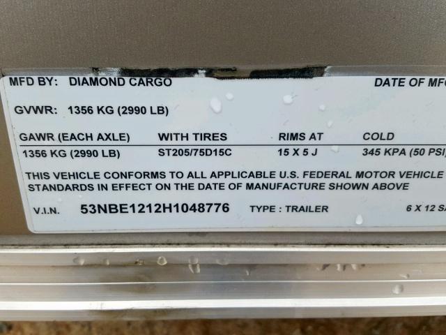 53NBE1212H1048776 - 2017 DIAM TRAILER GRAY photo 10