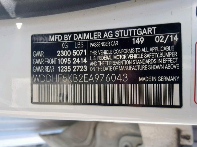 WDDHF5KB2EA976043 - 2014 MERCEDES-BENZ E 350 WHITE photo 10