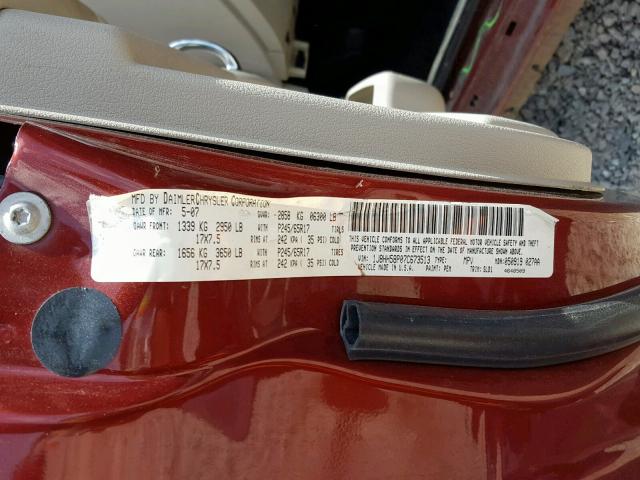 1J8HH58P07C673513 - 2007 JEEP COMMANDER 栗色 照片 10