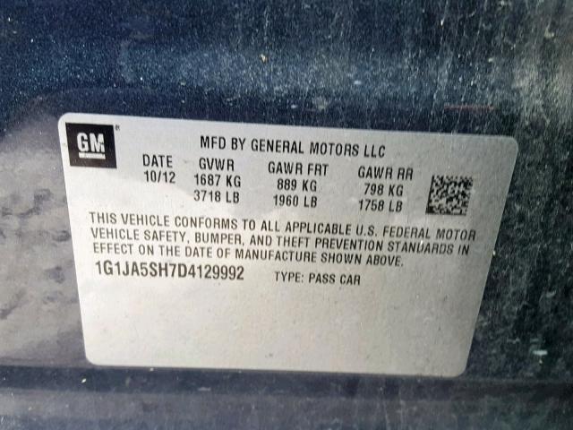 1G1JA5SH7D4129992 - 2013 CHEVROLET SONIC LS GRAY photo 10