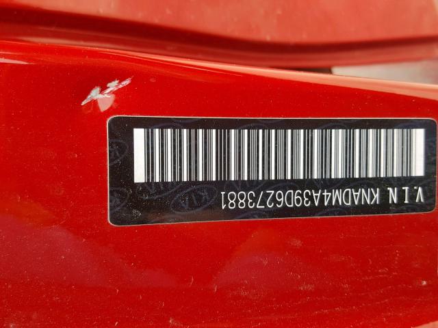 KNADM4A39D6273881 - 2013 KIA RIO LX RED photo 10