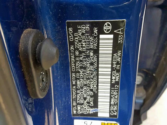 JTDKB20U787766389 - 2008 TOYOTA PRIUS BLUE photo 10