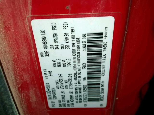 1B7KC23Z31J525412 - 2001 DODGE RAM 2500 RED photo 10