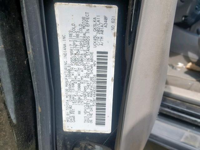 5TDBT48A93S139338 - 2003 TOYOTA SEQUOIA LI BLACK photo 10