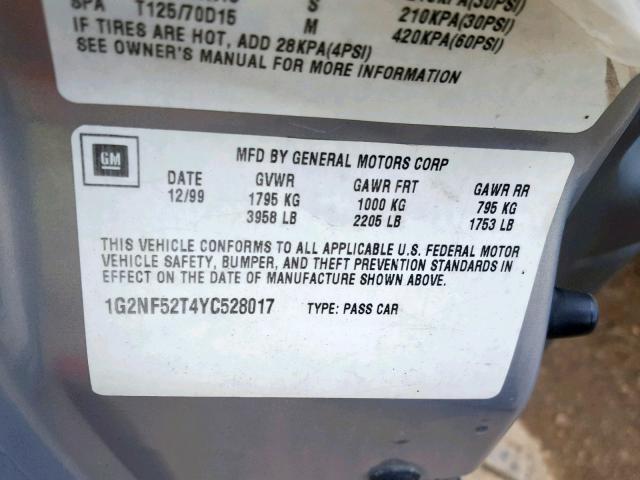 1G2NF52T4YC528017 - 2000 PONTIAC GRAND AM S SILVER photo 10