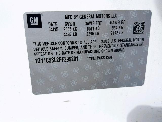 1G11C5SL2FF299201 - 2015 CHEVROLET MALIBU 1LT WHITE photo 10