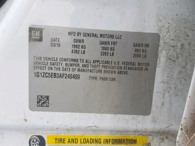 1G1ZC5EB3AF249499 - 2010 CHEVROLET MALIBU 1LT WHITE photo 10