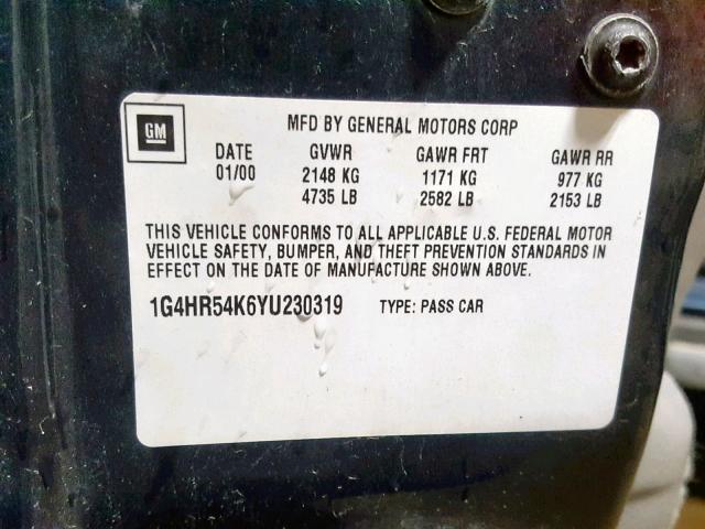 1G4HR54K6YU230319 - 2000 BUICK LESABRE LI BLUE photo 10