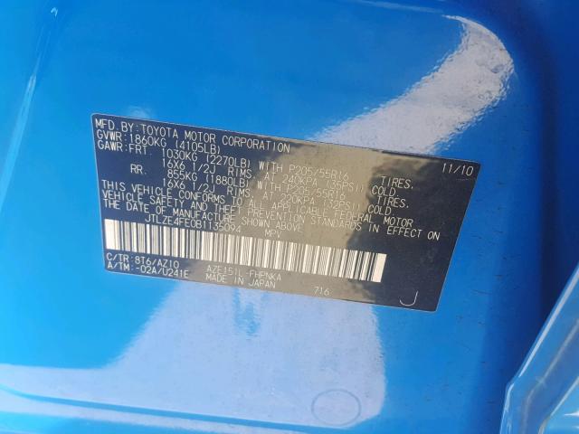 JTLZE4FE0B1135094 - 2011 TOYOTA SCION XB 蓝色 照片 10