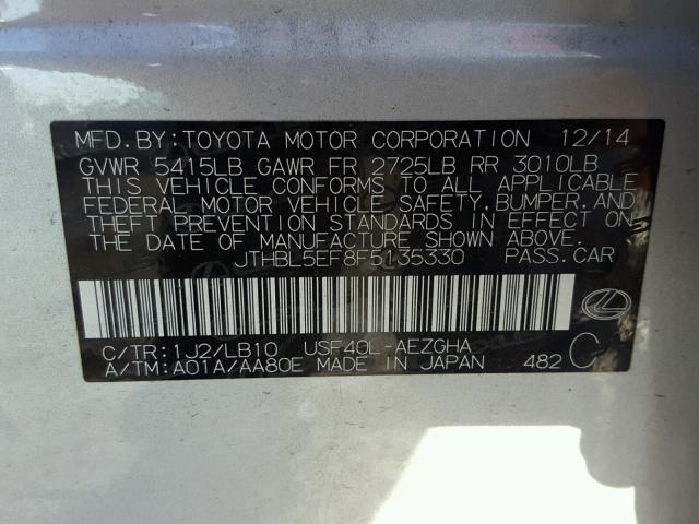 JTHBL5EF8F5135330 - 2015 LEXUS LS 460 SILVER photo 10