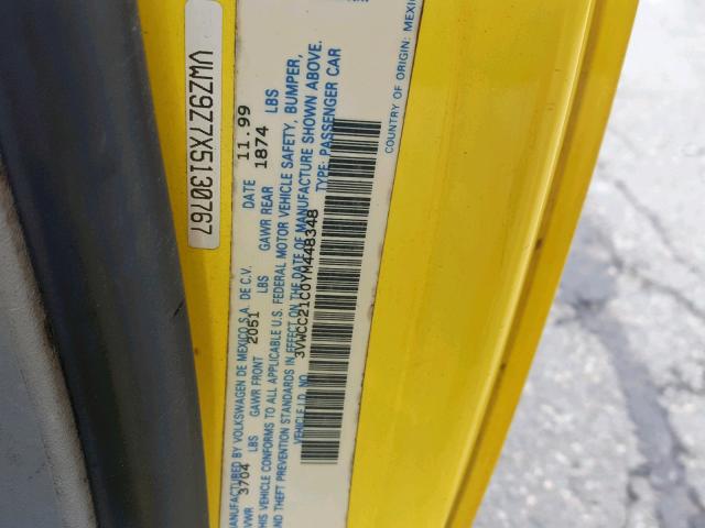 3VWCC21C0YM448348 - 2000 VOLKSWAGEN NEW BEETLE ყვითელი ფოტო 10