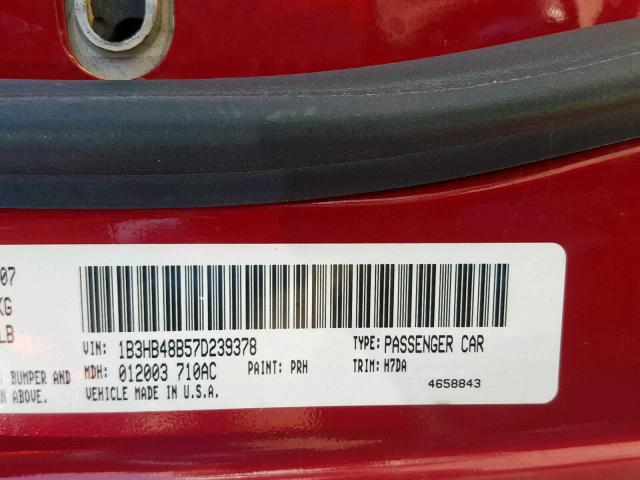 1B3HB48B57D239378 - 2007 DODGE CALIBER SX RED photo 10