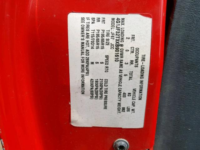 4G1JF32T3XB901610 - 1999 CHEVROLET CAVALIER Z RED photo 10