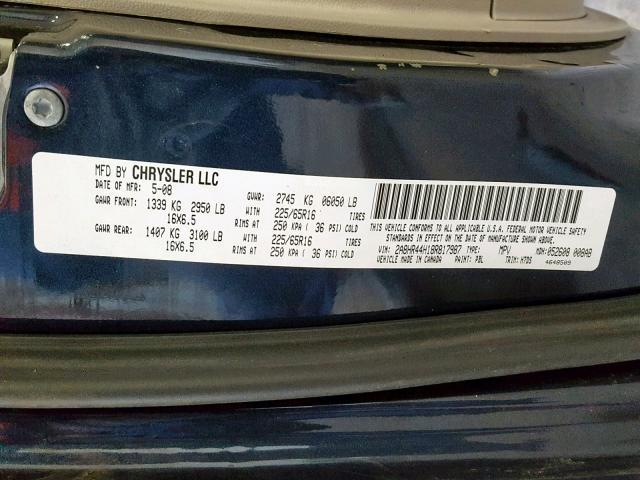 2A8HR44H18R817987 - 2008 CHRYSLER TOWN & COU BLUE photo 10