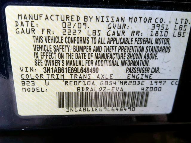 3N1AB61E69L648490 - 2009 NISSAN SENTRA 2.0 BLUE photo 10