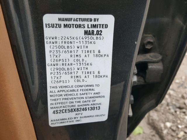4S2CE58X824613013 - 2002 ISUZU AXIOM XS Boz foto 10