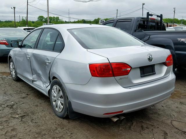 3VW2K7AJ9CM358148 - 2012 VOLKSWAGEN JETTA BASE SILVER photo 3