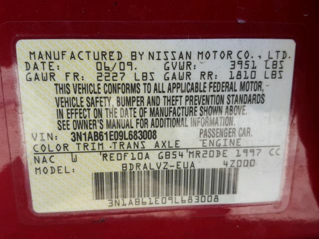 3N1AB61E09L683008 - 2009 NISSAN SENTRA 2.0 RED photo 10