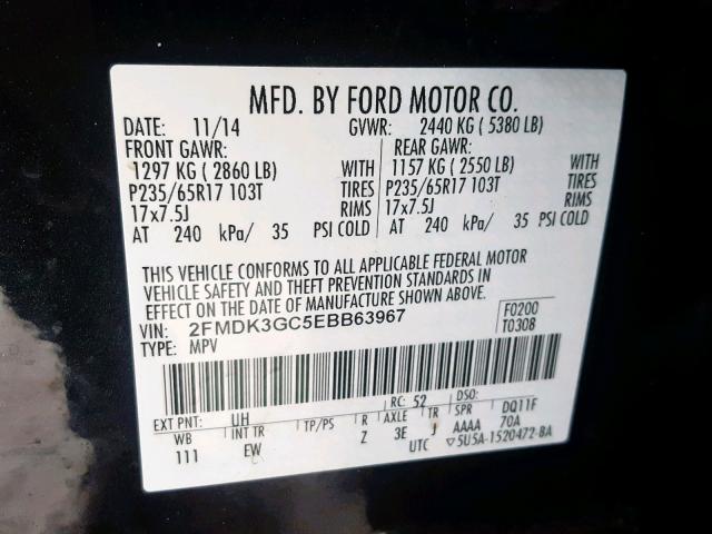 2FMDK3GC5EBB63967 - 2014 FORD EDGE SE BLACK photo 10