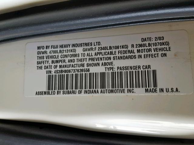 4S3BH806737639556 - 2003 SUBARU LEGACY OUT WHITE photo 10