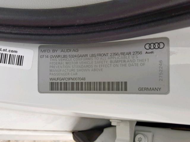 WAUFGAFC9FN007048 - 2015 AUDI A6 PREMIUM WHITE photo 10