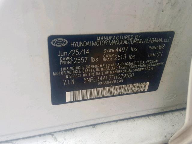 5NPE34AF7FH029160 - 2015 HYUNDAI SONATA SPO WHITE photo 10