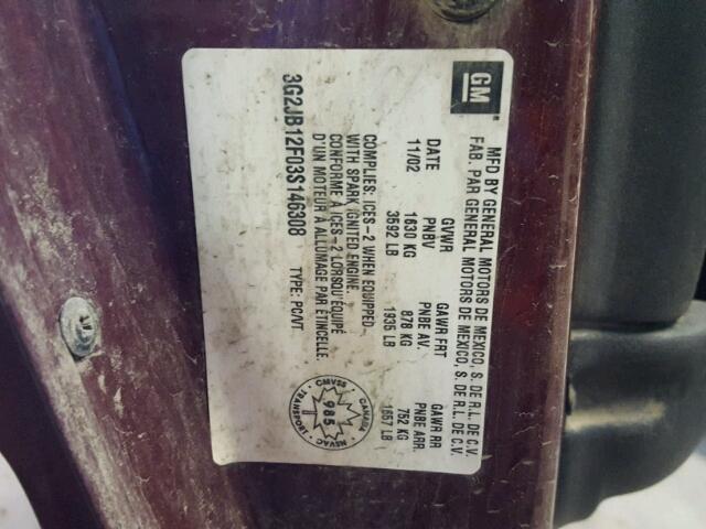 3G2JB12F03S146308 - 2003 PONTIAC SUNFIRE BURGUNDY photo 10