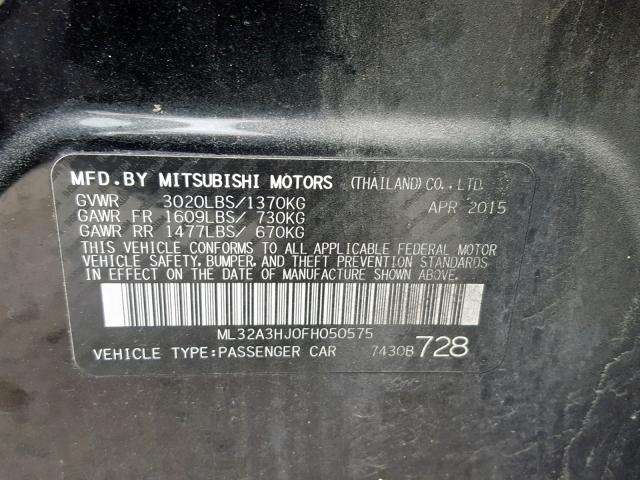 ML32A3HJ0FH050575 - 2015 MITSUBISHI MIRAGE DE BLACK photo 10