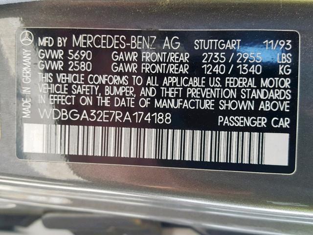 WDBGA32E7RA174188 - 1994 MERCEDES-BENZ S 320 GRAY photo 10