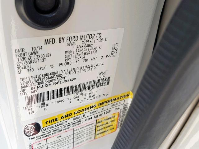 5LMJJ2HT6FEJ04458 - 2015 LINCOLN NAVIGATOR 白色 照片 10