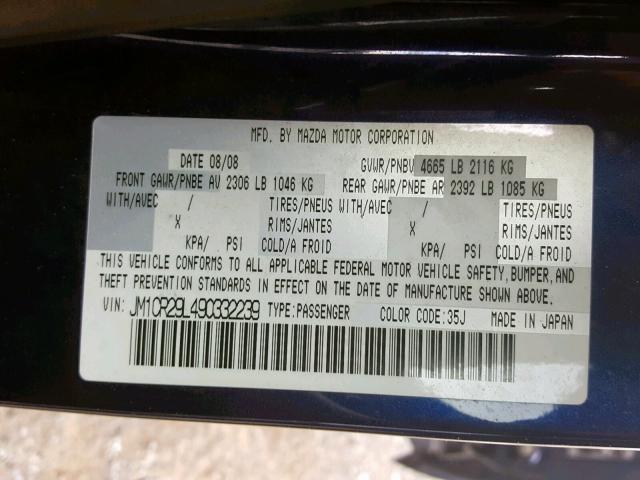 JM1CR29L490332239 - 2009 MAZDA 5 BLUE photo 10