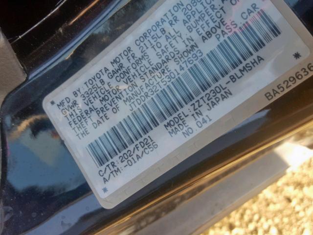 JTDDR32T530147693 - 2003 TOYOTA CELICA GT BLACK photo 10