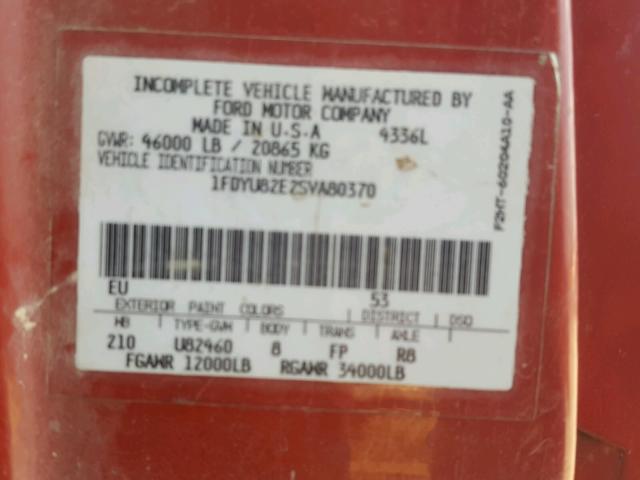 1FDYU82E2SVA80370 - 1995 FORD L-SERIES L RED photo 10