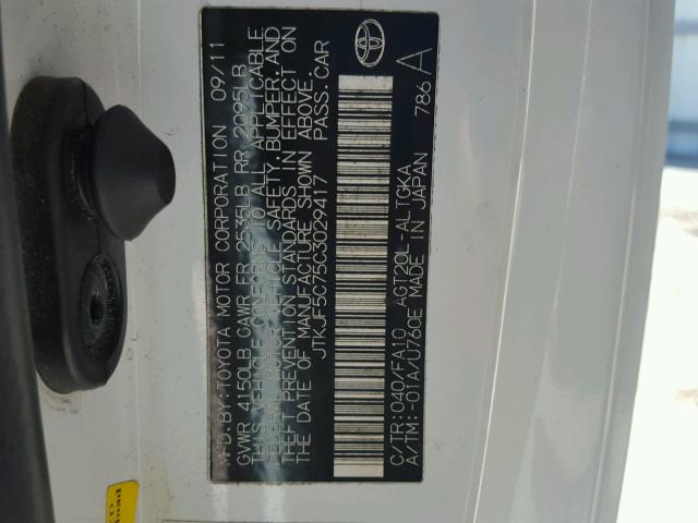 JTKJF5C75C3029417 - 2012 TOYOTA SCION TC თეთრი ფოტო 10