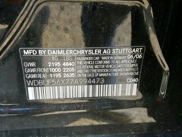 WDBUF56X77A994473 - 2007 MERCEDES-BENZ E 350 BLACK photo 10