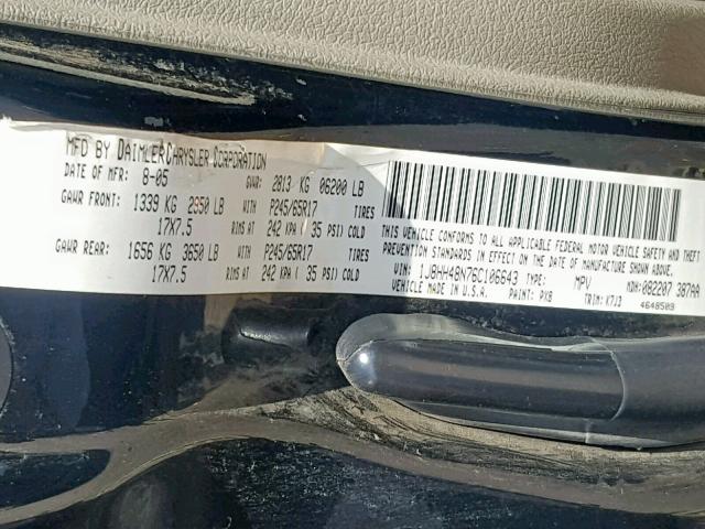 1J8HH48N76C106643 - 2006 JEEP COMMANDER BLACK photo 10