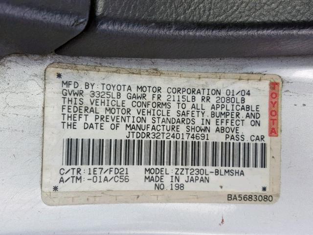 JTDDR32T240174691 - 2004 TOYOTA CELICA GT SILVER photo 10