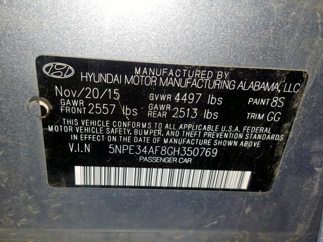 5NPE34AF8GH350769 - 2016 HYUNDAI SONATA SPO BLUE photo 10