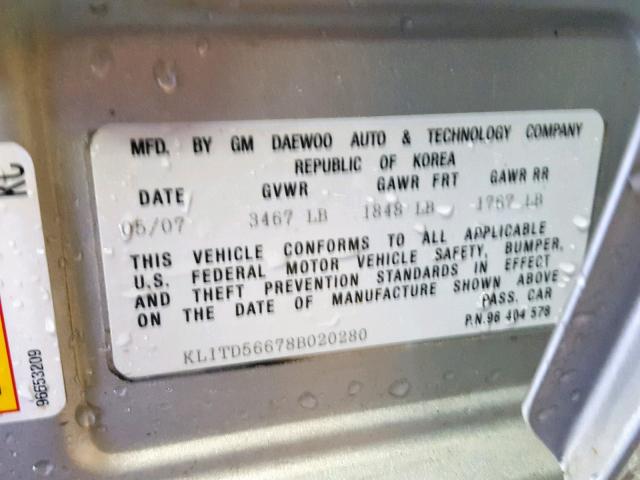 KL1TD56678B020280 - 2008 CHEVROLET AVEO BASE Gümüş foto 10