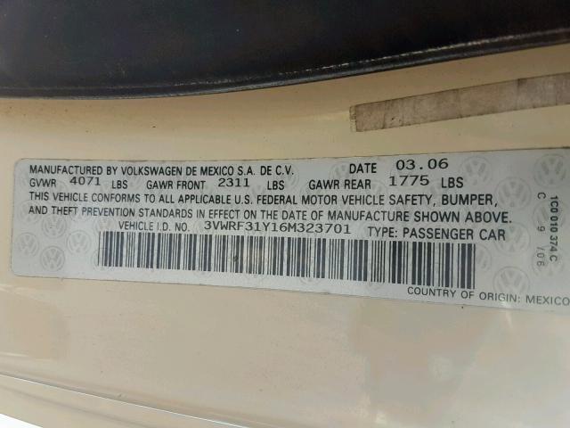 3VWRF31Y16M323701 - 2006 VOLKSWAGEN NEW BEETLE Ağ foto 10