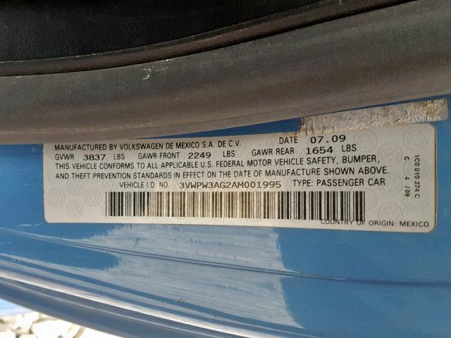 3VWPW3AG2AM001995 - 2010 VOLKSWAGEN NEW BEETLE ლურჯი ფოტო 10