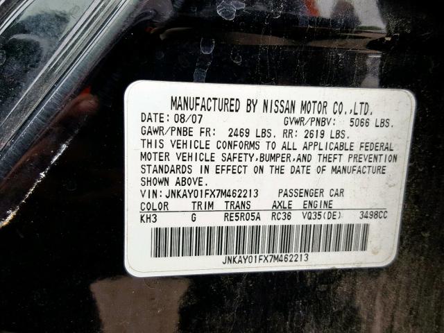 JNKAY01FX7M462213 - 2007 INFINITI M35 BASE BLACK photo 10