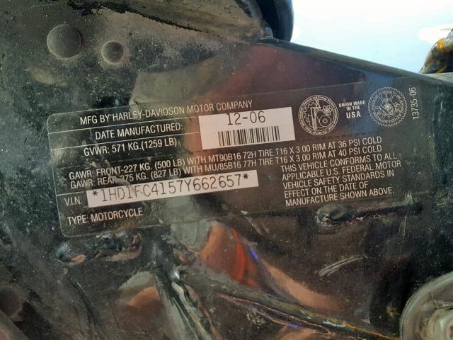 1HD1FC4157Y662657 - 2007 HARLEY-DAVIDSON FLHTCUI GRAY photo 10